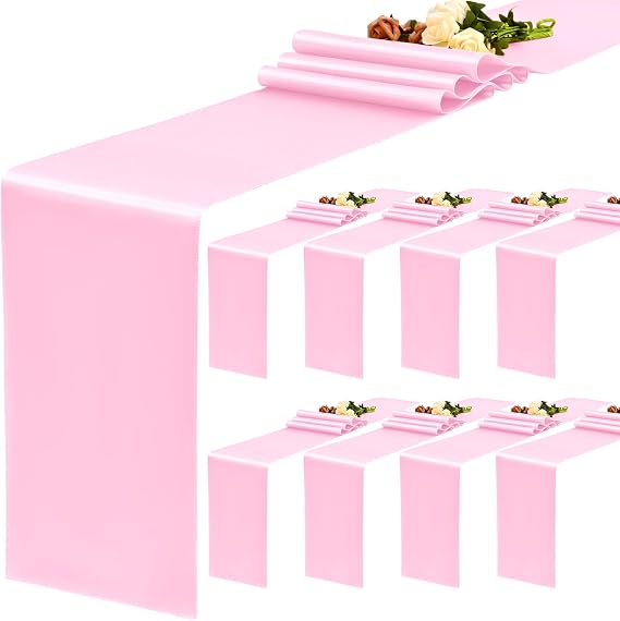 YMHPRIDE 8 Pack Satin Table Runner Pink Table Runner, 12x72 Inch Long Silk Table Runner for Wedding Party Birthday Banquet Table Decoration - Pink