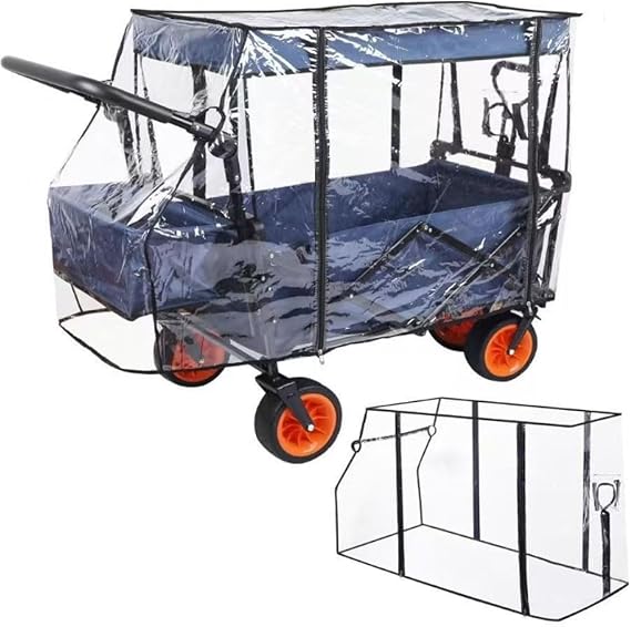 Clear Folding Wagon Rain Cover, Collapsible Garden Camping Trolley Cart Cover with Zippered Side, Waterproof Wagon Rain Cover for Camping, Garden, Picnic & Outdoor Use, 115 x 51 x 75 cm