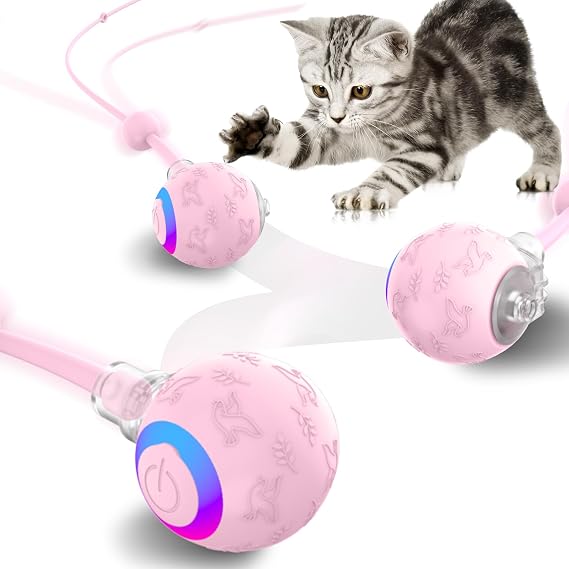 Smart Interactive Cat and Dog Toy, Designed Specifically for Bored Indoor Cats and Dogs, Featuring Bird Chirps, Motion Sensing, USB Rechargeable, for Pets (Pink)