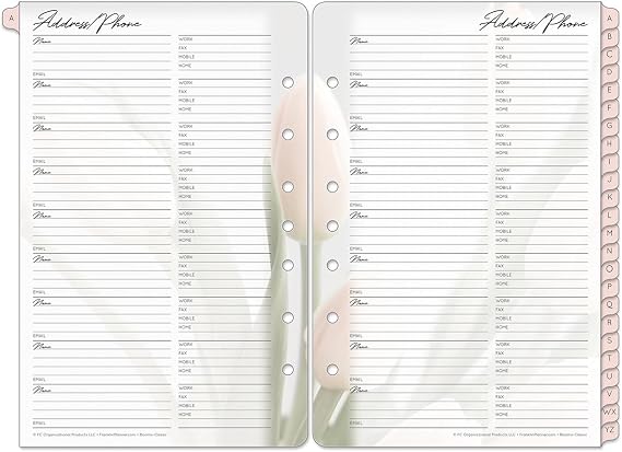 FranklinCovey - Blooms Address/Phone Tabs - Expansion for Planners (Classic, Pink/Green)