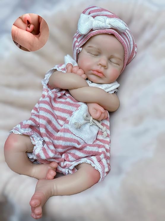 Abenduot 13inch Can Open Mouth Full Body Silicone Baby Doll Realistic Soft Silicone Newborn Girl Dolls Anatomically Correct - Loulou