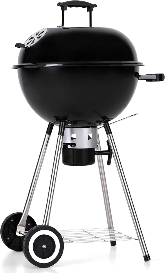 Captiva Designs 18-inch Kettle Charcoal Barbecue Grill | Porcelain-Enameled Lid & Bowl Thick Chromplated Grate, Slid Out Ash Catcher for Outdoor Cooking, Picnic, Patio, Backyard
