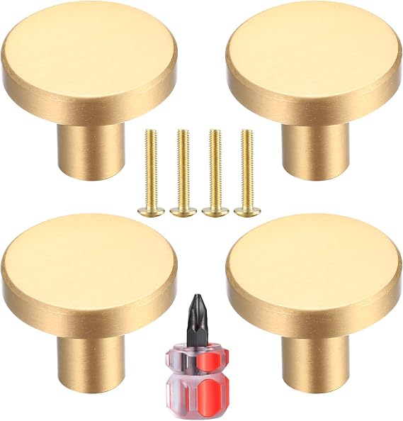 Yibaijia 4 Pcs Round Cabinet Knobs,Gold Drawer Knobs,Hardware Cupboard Knob