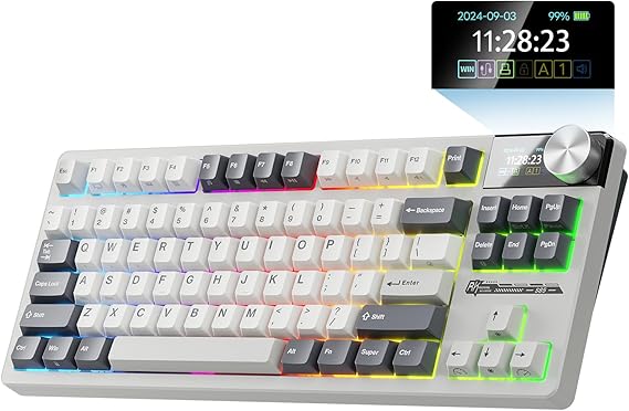 RK ROYAL KLUDGE S85 Wireless Mechanical Keyboard, TKL Keyboard with Display & Ratchet Knob, Triple-Mode Bluetooth/2.4GHz/USB-C, Custom Linear