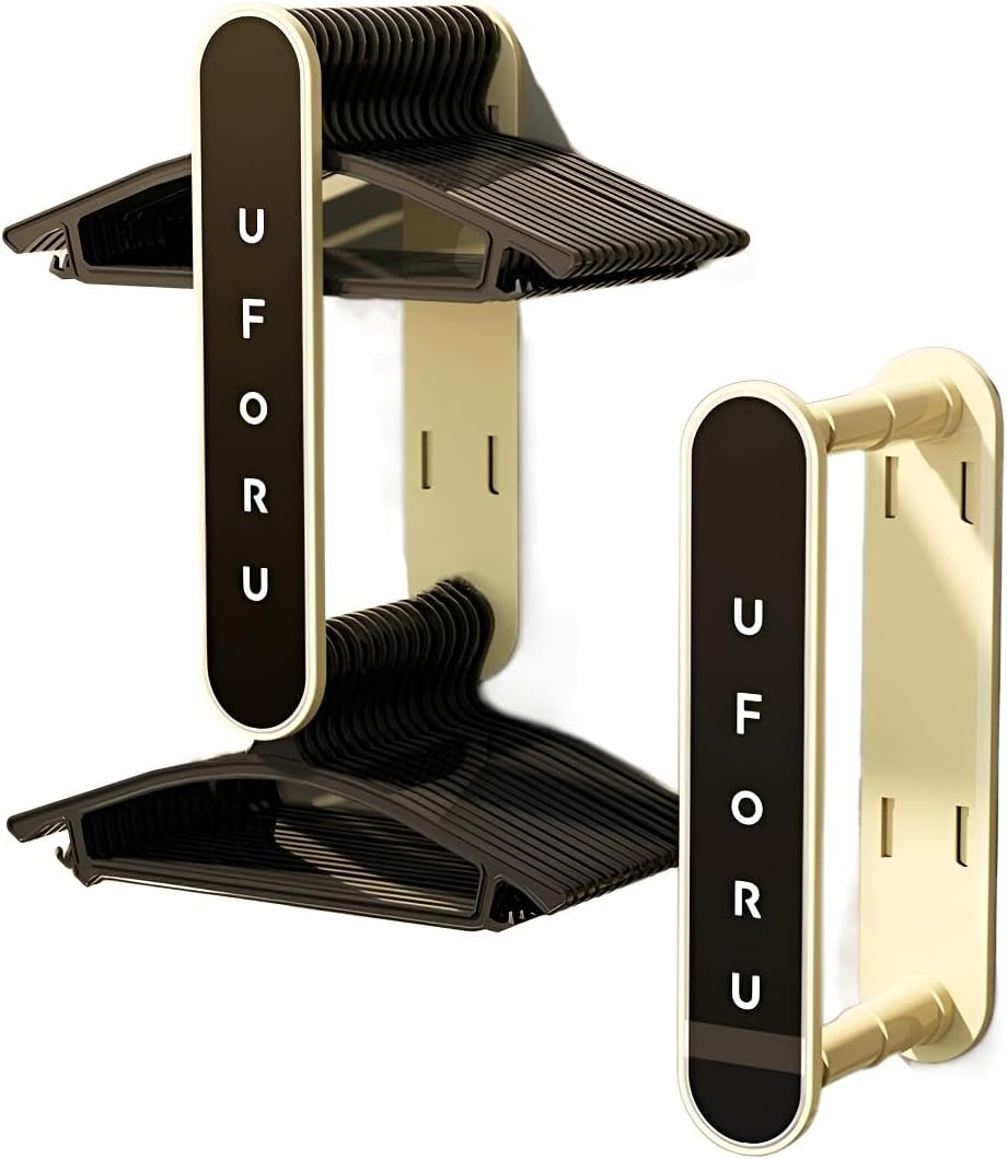 Clothes Hanger Storage Organizer, Retractable Two-Tier Domestic Hanger Storage Rack, wall Mounted Clothes Hanger Storage Bracket, Suitable for Storing Wardrobes and Bathroom Hangers Black