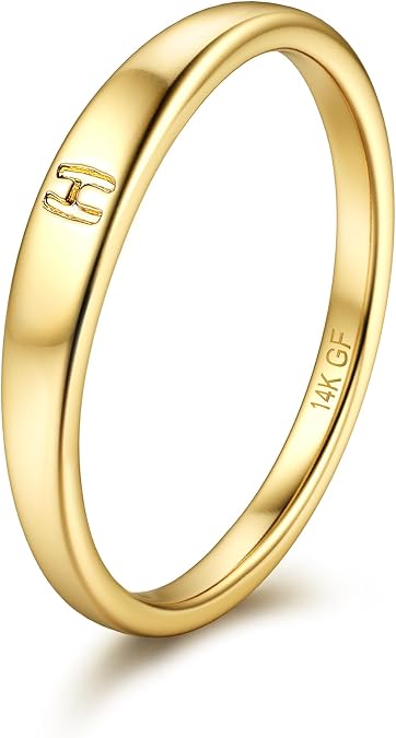 FIASASO Gold Filled Initial Rings for Women 14K Gold Signet Rings Dainty Gold Ring Tarnish Free Simple Gold Vermeil Ring Non Tarnish Stackable Knuckle Rings Gold Filled Jewelry Waterproof Size 6 7 8 9 10
