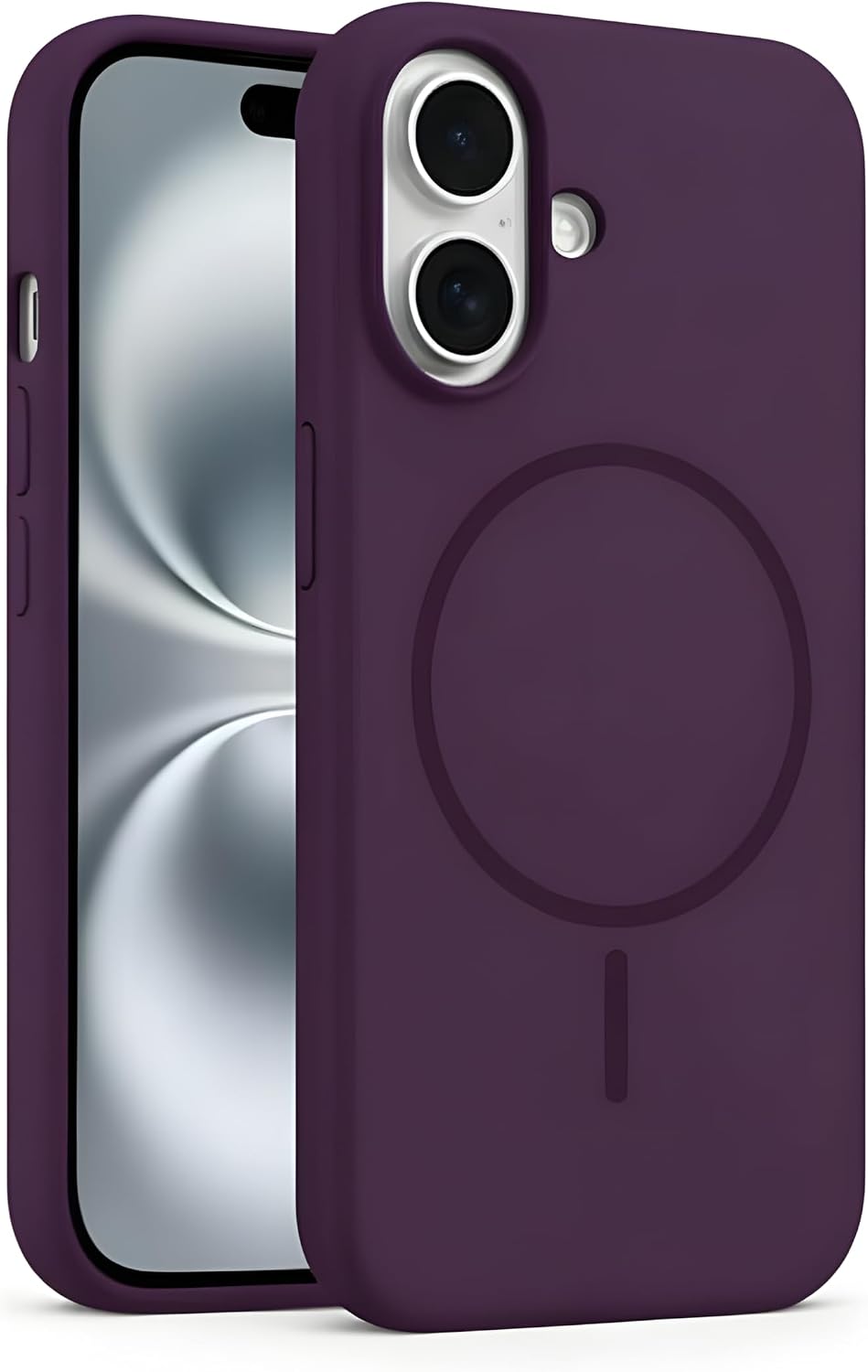 Coverzone İphone 16 Plus ile Uyumlu Kadife İç Yüzeyli Premium Silikon Kılıf MagSafe ile Uyumlu Kablosuz Şarj Destekli Darbe Emici Yumuşak Dokulu Koruma Tasarımlı Telefon Kılıfı Derin Mor