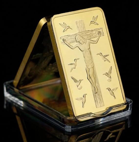 Israel Ten Commandments on Tablet of Law of Jesus Christ 1Oz Holy Cross 24kt Gold Plated Bar - Souvenir Home Decor Collectible