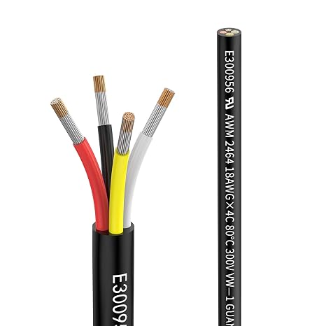 18awg 4×0.75mm² Electrical wire 4 Conductor Extension Cable 6.56ft/2Meters UL2464 DC 5V/12V/24V/300V 18 Gauge oxygen free Stranded Tinned Copper wire