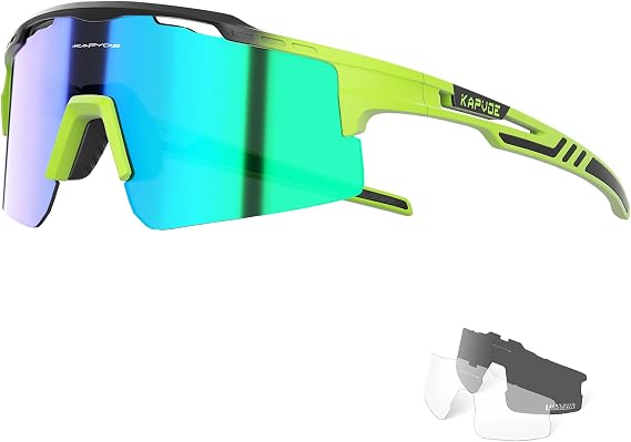 KAPVOE Polarized Cycling Glasses Sports Sunglasses for Men Women, UV400 MTB Bicycle Mountain Bike Glasses with 3 Lenses K75