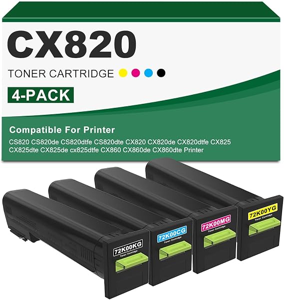 CX820 72K00KG 72K00CG 72K00MG 72K00YG Toner Cartridge Compatible for CS820 CX820 cx860dte cs820dte CX825 CX860 cx820dtfe cx825dtfe | 4 Pack