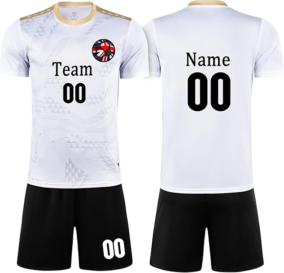 Football Kit with Your Name Number Team Logo - Personalised Football Shirt and Shorts Kit for Kids Adults Boys Girls