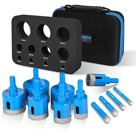 Diamond Tile Hole Cutter Set, 11 PCS Serrated Brazing Tile Core Drill Bits Sets with EVA Hole Saws Guide Jig Hollow Drill Hole Saw for Ceramic, Glass,Tiles, Marble,Granite, Gypsum,Wood