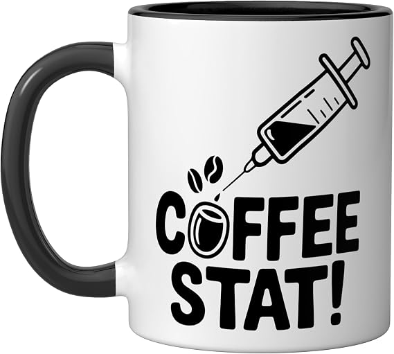 Coffee Stat Syringe Beans Design Ceramic Mug, Black/White, 11oz