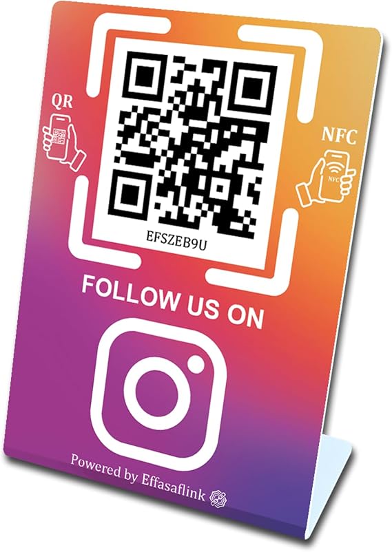 Social Media Sign Stand with NFC & QR Code for Instagram, No App, No Fees | Boost Your Followers Fast, Follow Us Sign, Simple Setup, No Monthly Fees, For All Small Businesses