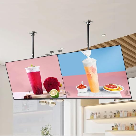 2Pcs 2K Digital Signage Display, Suspended LCD Digital Kiosk, Advertising Poster, Slim Fit Frameless Commercial Display with Smart Split Screen, WiFi/HDMI/USB/RJ45(43in)