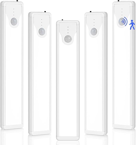 8 Inch Under Cabinet Lights, 41 LED Rechargeable Magnetic Motion Sensor Light Indoor, Brightness Dimmable 6000K Stepless Dimming Closet Light, for Under Counter, Kitchen, Stairs, Closet, 5 Packs