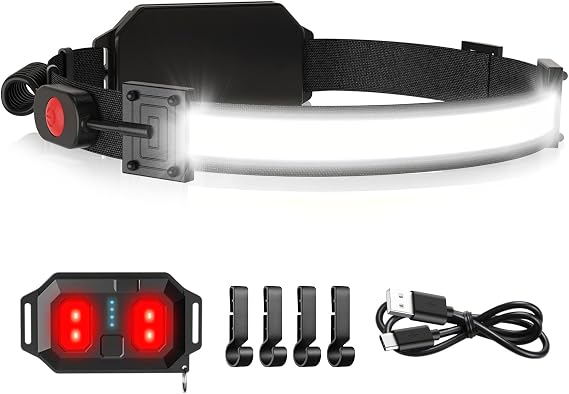 LED Headlamp USB Rechargeable 1000Lumen 230 Wide-Beam LED Headlight with Red Taillight, Super Bright Headband Light, Waterproof Headlamps for Camping,Hiking, Hard Hat Headlamp