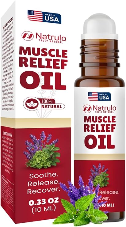 Muscle Oil Roll-On Cooling Peppermint Muscle Rub & Massage Oil for Legs | Post Workout Roller for Tired Joints, Neck, Back, Shoulders, Legs & Feet Lavender & Marjoram Blend for Men & Women, 10 ml