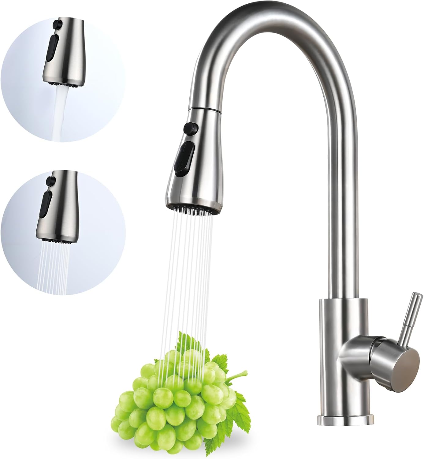 Kitchen Faucet with Pull Down Sprayer High Arc Brushed Nickel Single Handle Kitchen Sink Stainless Steel 3 Modes StreamSprayPause 360° Rotation, Grifos para Fregaderos de Cocina