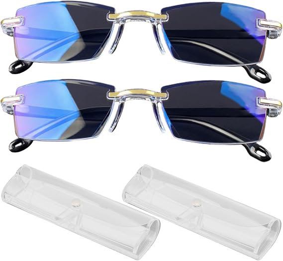 Adjustable Eyeglasses, 2 Pairs Anti Blue Light Presbyopia Glasses Self Adjusting Automatic Zoom Reading Glasses Lightweight with Box for Men Women