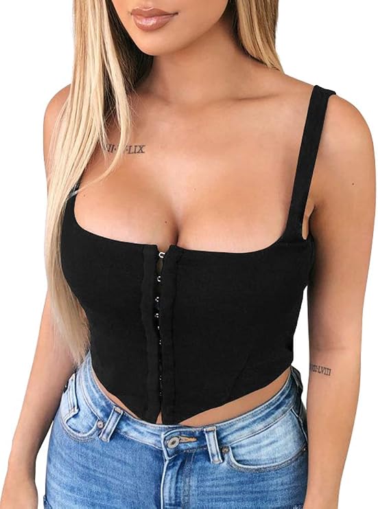TOB Women's Sexy Sleeveless Central Single-Row Clasp Club & Night Out Crop Tank Top