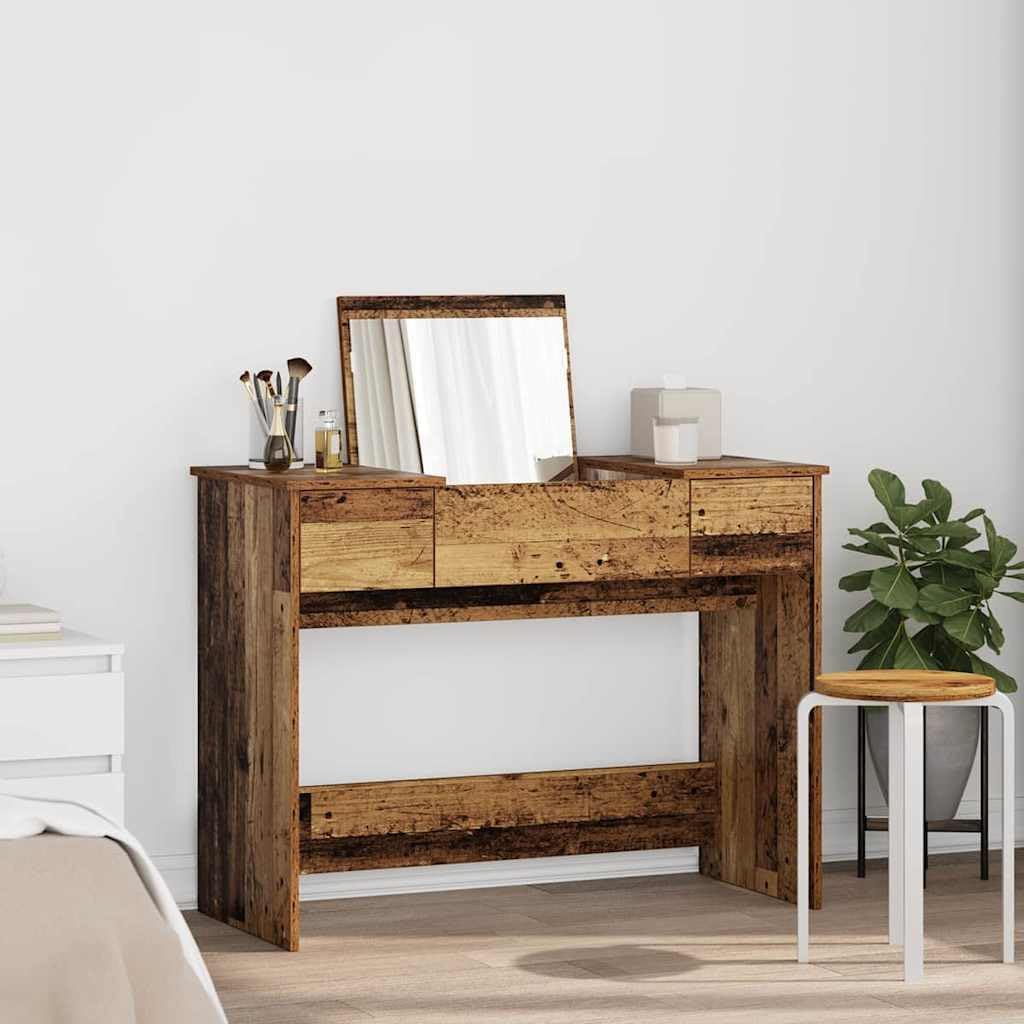 White Engineered Wood Dressing Table with Mirror 100x45x76 cm, Modern Makeup Vanity Table with Storage and Mirror, Engineered Wood Vanity Desk with Ample Storage Space