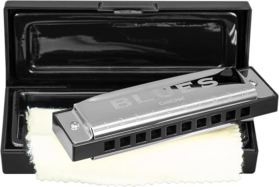 Cascha Blues Harmonica C-Major beginners and advanced - High-quality 10-hole diatonic harmonica excellent sound - With high-quality brass reeds - practical case and cleaning cloth