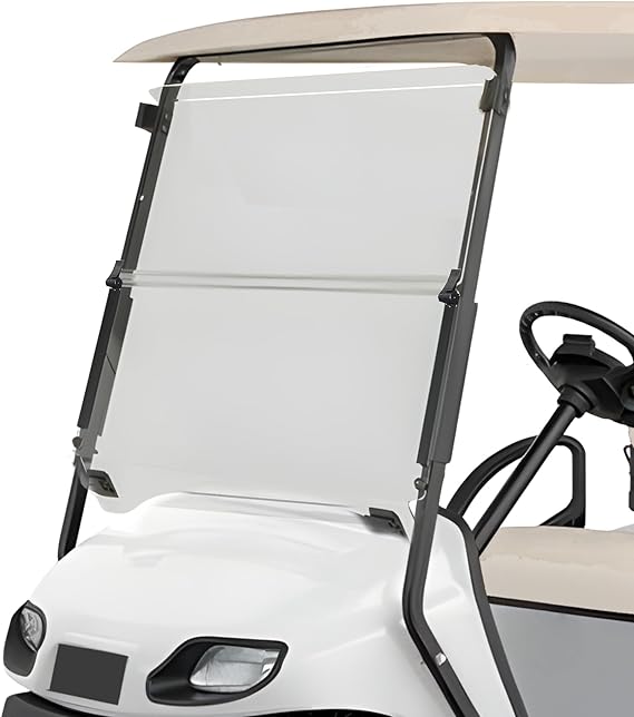 Ezgo Golf Cart Windshield Ezgo TXT Windshield Replacement for 1995 to 2013 Ezgo TXT and Medalist Models with Tinted Foldable UV Protection and Impact Resistant PC Shield