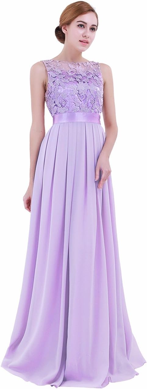 iEFiEL Summer Wedding Floral Lace Crochet Bridesmaid Chiffon Dress Evening Gown