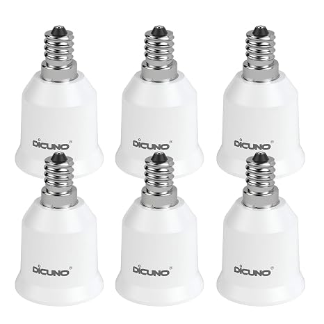 DiCUNO E12 to E26 Socket Adapter, Candelabra E12 to Medium Socket, 6-Pack