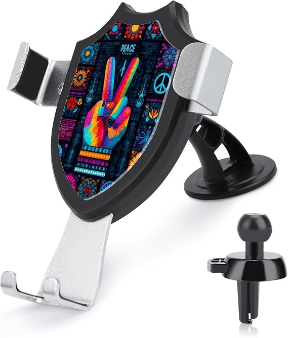 Collage of Various Peace Symbols Car Phone Holder Mount Triangle Clip Base Air Vent Cell Phone Car Mount Automotive Accessories for 4-6 Inches Cell Smartphones