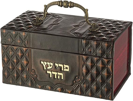 Faux Leather Etrog Box with Handle & Lock Diamond Pattern - Brown