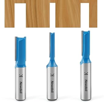 Straight Cut Router Bits, Newdeli 3pcs 1/2 Shank Double Flute Straight Router Bit Set Straight Dado Wood Milling Cutter with 1/4", 3/8", 1/2" (Dia.)