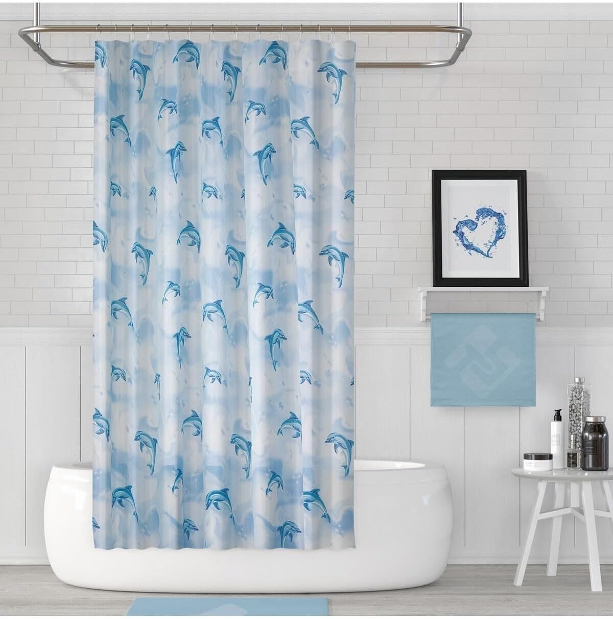 Tropical Home Bathroom Curtain Dolphin Pattern Domestic Production Shower Curtain Plastic C-Ring Gift 180x200cm Bathroom Curtains