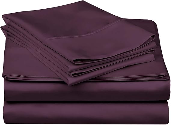 4PCs Full XL Size bed sheet set 800 Thread Count 100% Cotton sheet set Long-Staple Cotton Best-Bedding Sheets for Bed, Soft & Silky Fits Mattress Upto 24'' Deep Pocket (Plum Eggplant, Full XL)