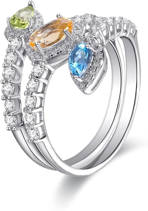 Kemstone Natural Yellow Topaz Multi-Gemstone Sterling Silver Ring