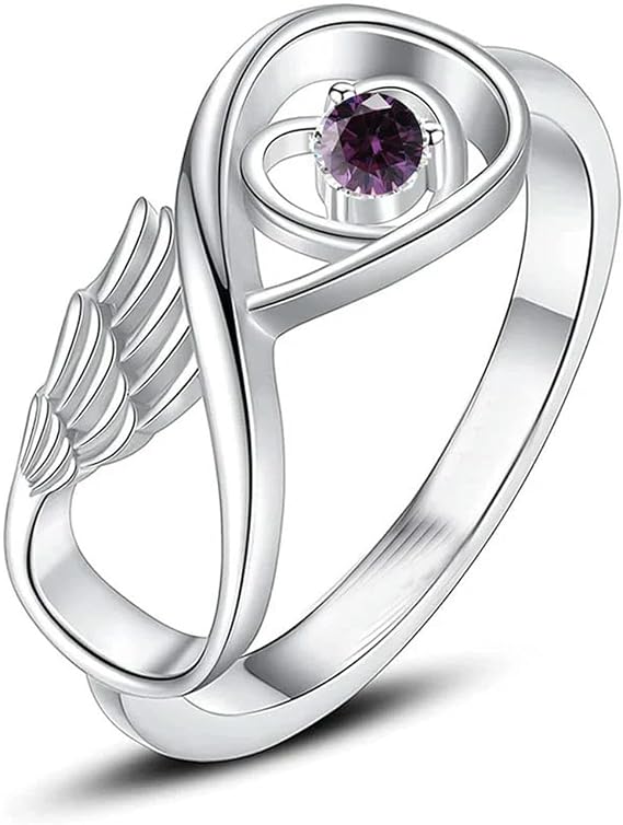 BIAIHQIE Wing Cremation Ring for Ashes Memorial Urn Jewelry Human Pet Ash Holder Stainless Steel Funeral Keepsake Gift for Women-8-Purple