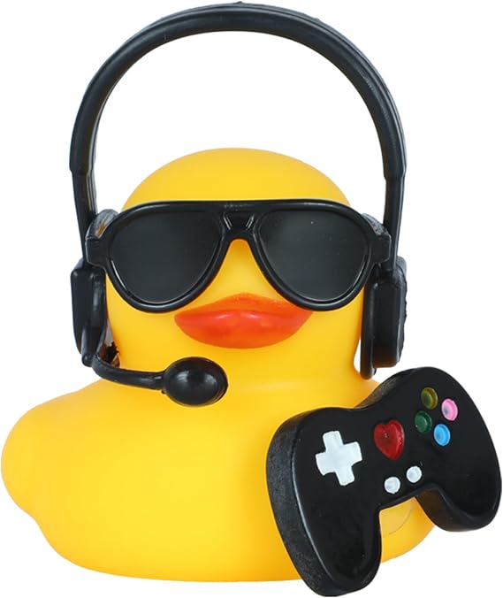 Cool Rubber Duck with Black Gaming Console, Headphones & Sunglasses - Silicone Squeeze for Car Dashboard/Office Decor, Funny Ducking Gifts for Adults