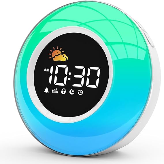 Digital Alarm Clock Children's Alarm Clock Sleep Trainer with Night Light Customised Light Alarm Clock with 12 White Noise Snooze and Timer 15/30/60/90 Mins Table Clock without Tick 6 Alarm Tones Gifts for Girls Boys
