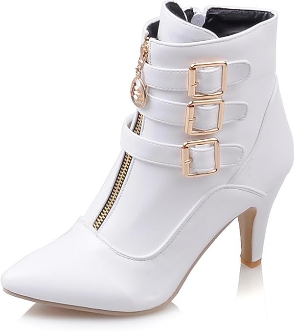 Meotina Women Ankle Boots High Heels Buckle Pointed Toe Shoes