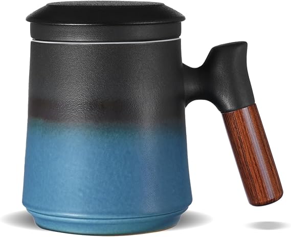 ZENS Tea Cup with Infuser and Lid for Loose Leaf Tea Steeper, 13.5oz Blue