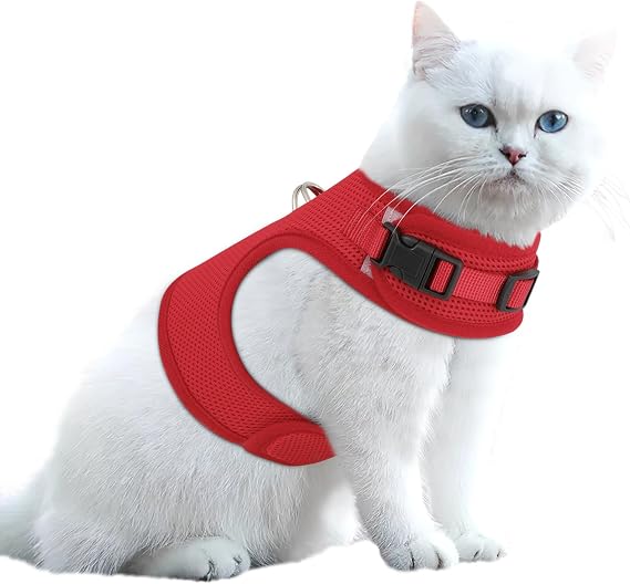 Athena Collection Adjustable Cat Harness with Velcro, Portable Medium Sized Cat Vest Harness Breathable Comfy Escape Proof Cat Kitten Harness Pet Supplies for Outdoor Walking Training, Red