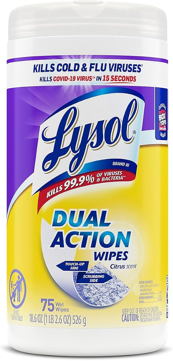 Lysol 81700 Disinfecting Wipes, Dual Action, 75 Wipes, Citrus Scent
