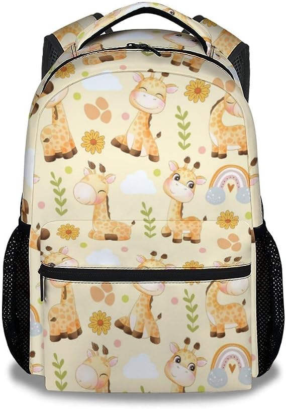 Giraffe School Backpack for Kids - 16 Inch Yellow Backpacks for Kids 6-12 Years - Durable Cute Bookbag for Travel