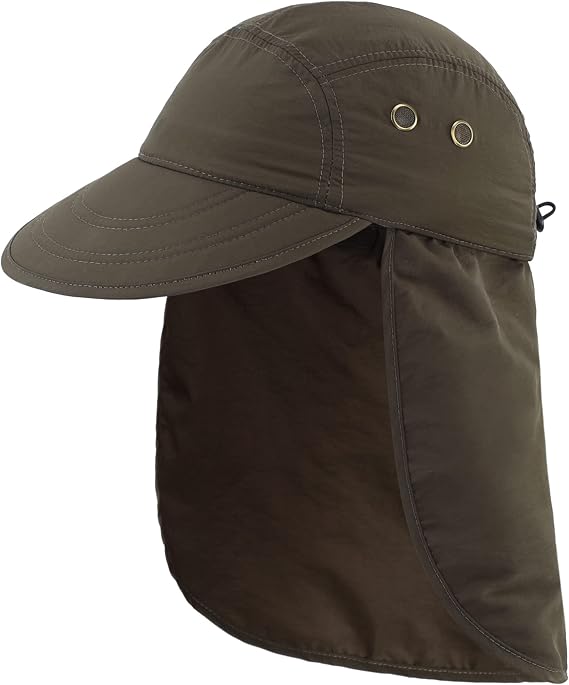 Mens Foldable UV Protection Sun Hat with Removable Neck Flap Outdoor Adventure Sun Cap for Fishing Hiking Safari
