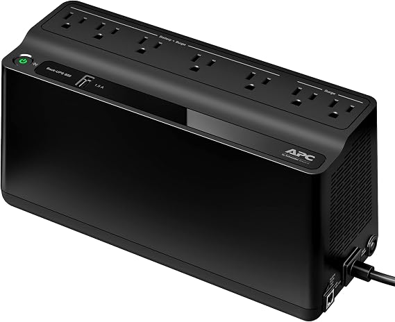 APC UPS 600VA/330W UPS Battery Backup for Computer, Router, NAS, BE600M1 | Power through utlity outages (23 minutes @ 100W). Backup battery with surge protection for routers, modems, PCs. USB charging
