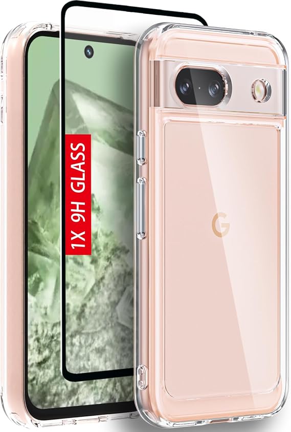 for Google Pixel-8a Case: with [Tempered Glass Screen Protector][Built-in 4 Airbags][Not Yellowing] [10ft Military Grade Drop Protection] Case for Google Pixel 8a, Crystal Clear