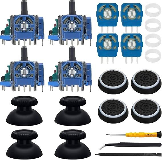 Analogue Joystick Replacement for PS5 Controller 3D Thumbstick Module Replacement for DualSense Wireless Controller for PlayStation 5 Drift Damaged Joystick with Repair Screwdriver Kit 4 Pieces