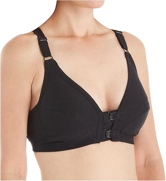 Cottonique Women's Racer Back Front Closure Support Bra (Regular) (34B, Black)